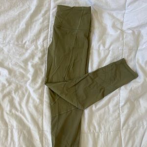 Army green leggings with mesh detailing